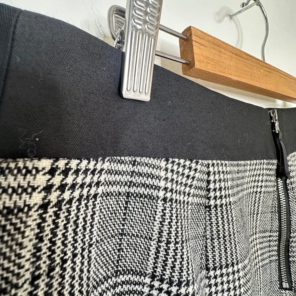 J. Crew Womens Plaid‎ Pencil Skirt Wool Silk Blend Career Black Gray Size 6